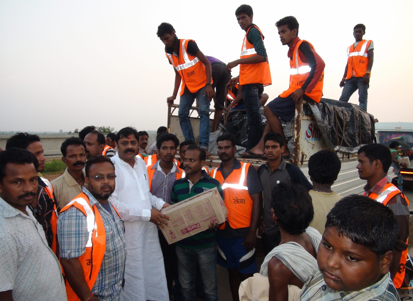 Murali Sharma with Modi Sena volunteers at Rangeilunda, Ganjam
